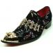 Fiesso Black Genuine Suede Floral Design Metal Tip Ornamented Slip On Shoes FI7394.